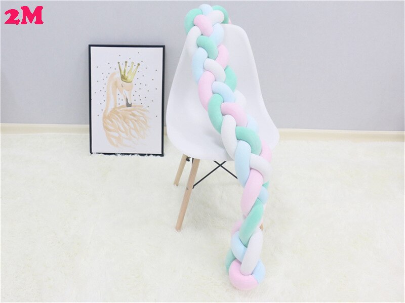 Travesseiro para cama de bebê, trançado amortecedor para cama recém-nascido, decoração de quarto infantil com 4 fios: 2M bb