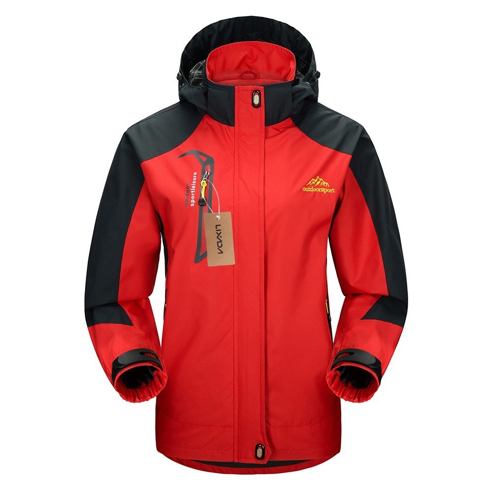 Waterproof Windproof Detachable Hooded Jacket for Women: Red / XS