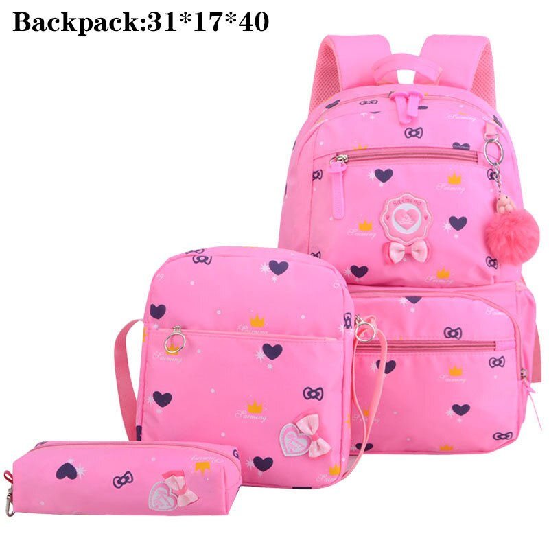 3 Set Waterdichte Schooltas Mode School Rugzak Canvas Schoudertassen Afdrukken Meisjes Schooltassen Mochilas Kinderen Kids Bag: 8870 pink
