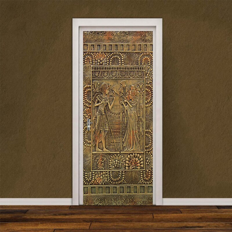 Pvc selvklebende vanntett vegg dør klistremerke 3d retro egyptisk farao tapet stue studie dør dekaler 3d veggmaleri dekor