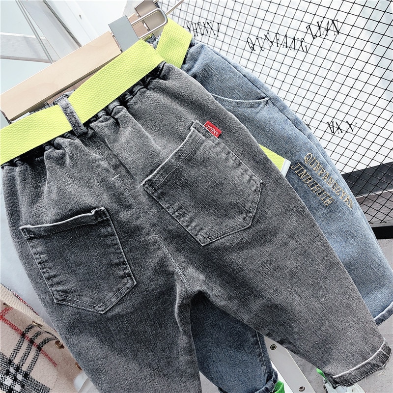 Höst baby boys jeans barn koreanska byxor 2-8 y baby solid elastisk midja elasticitet jeansbyxor för pojke