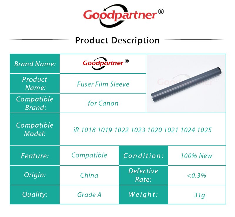 2X FM2-9046-000 Fuser Film Ärmel für Kanon iR 1018 1019 1022 1023 1020 1021 1024 1025 MF 6530 6531 6540 6550 6560 6570 6580