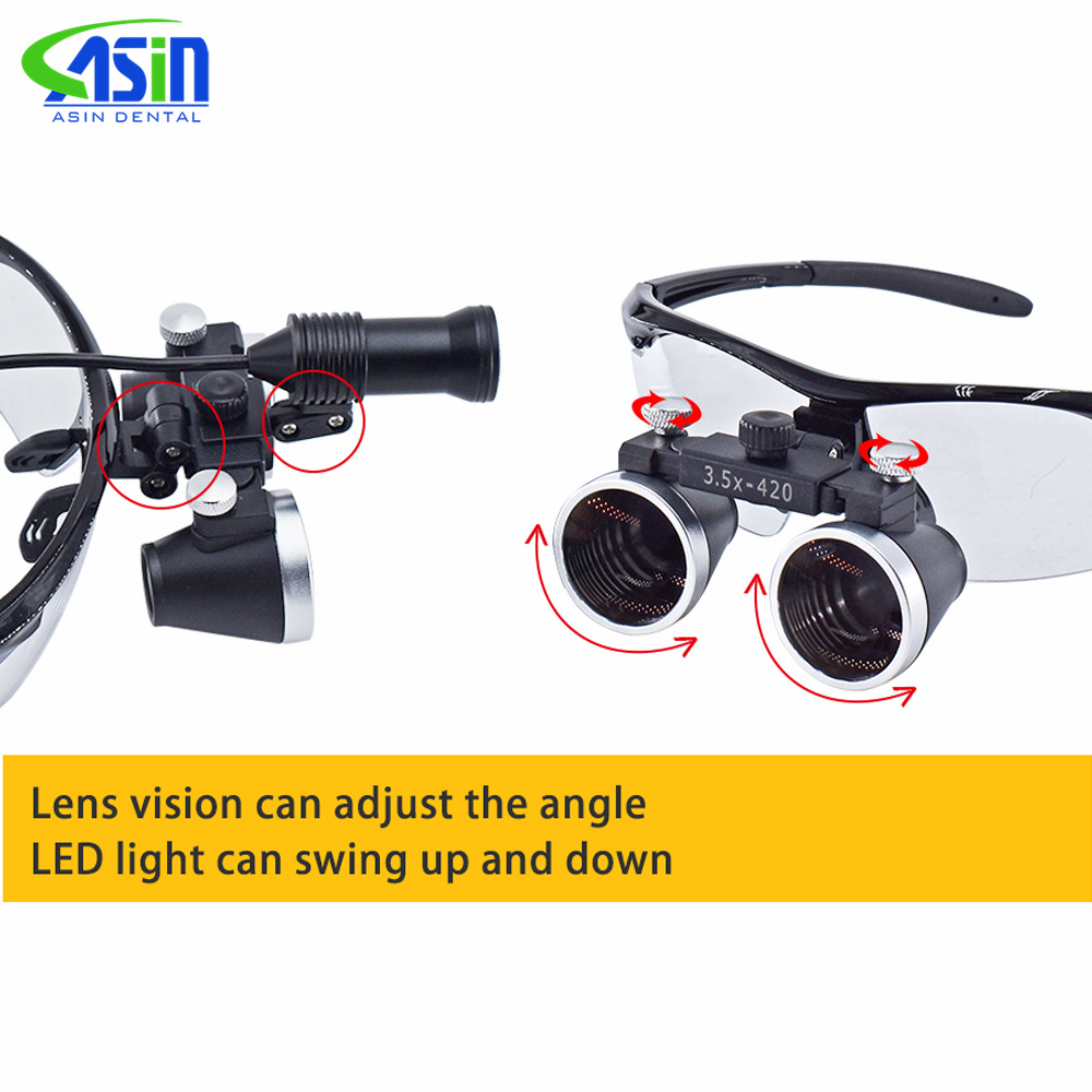 Tandheelkunde Verrekijker Vergrootglas 2.5X 3.5X Ultralichte Optische Loepen 320-420mm Vergrootglas Met Draadloze 5W Koplamp