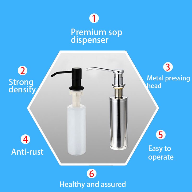 Black Stainless Steel Deck Mounted Kitchen Soap Dispensers for Kitchen Built in Counter Top Dispenser