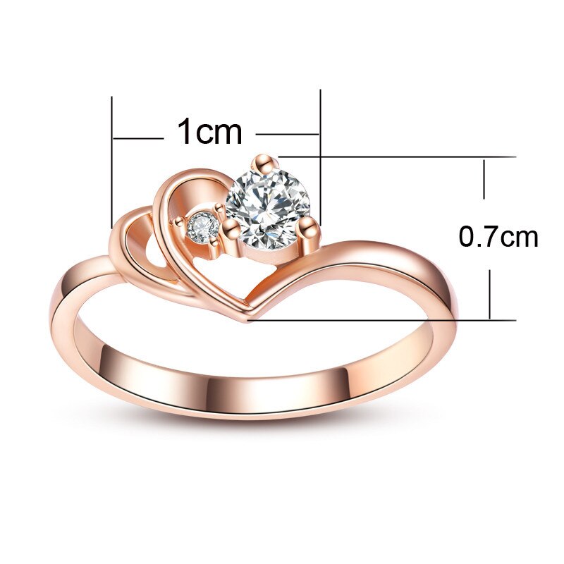 Huitan cor de ouro rosa anel de casamento para mulher coração em forma com sparkly cz pedra romântico anel de noiva venda direta da fábrica