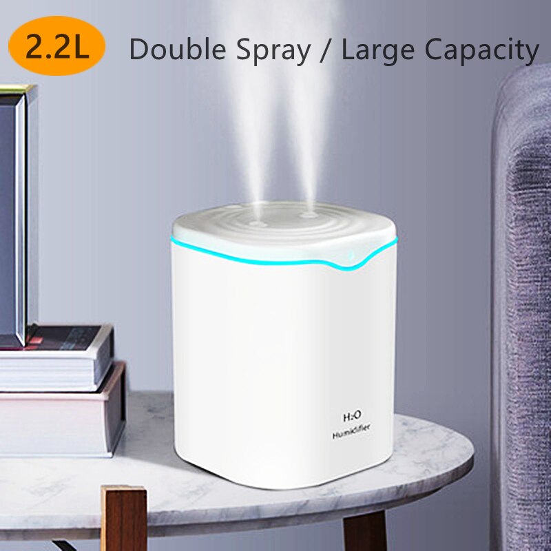 2200ml Double Nozzle Air Humidifier Essential Oil Aroma Diffuser With Coloful LED Aromatherapy Diffuser Ultrasonic Humidifiers