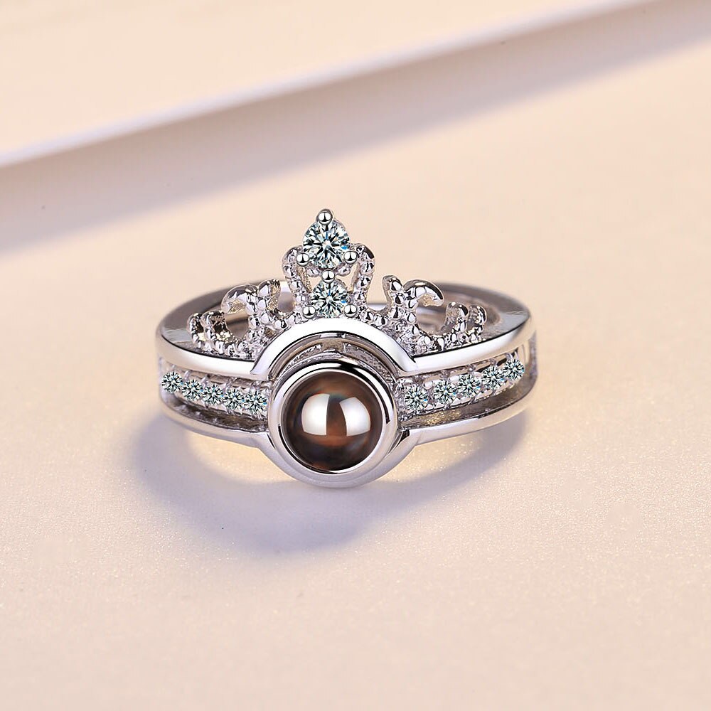 Two In One 100 Languages I Love You Projection Crown Ring For Lovers Women Girls Wedding Engagement Rings Jewelry