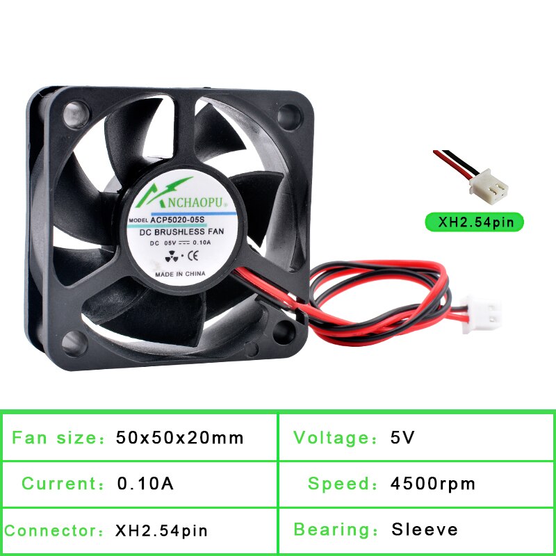 ACP5020 5Cm 50Mm Fan 50X50X20Mm DC5V 12V 24V 2pin Koelventilator geschikt Voor Chassis Voeding Lader Printer Inverter: 5V Sleeve