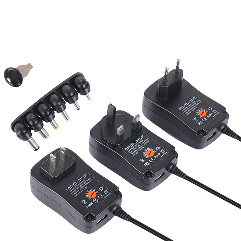 Draagbare Ac/Dc Adapter Switching Regelbare Voeding Transformator Converter 8 Plug 30W Voor 3V Om 12V Elektronica Led Strip