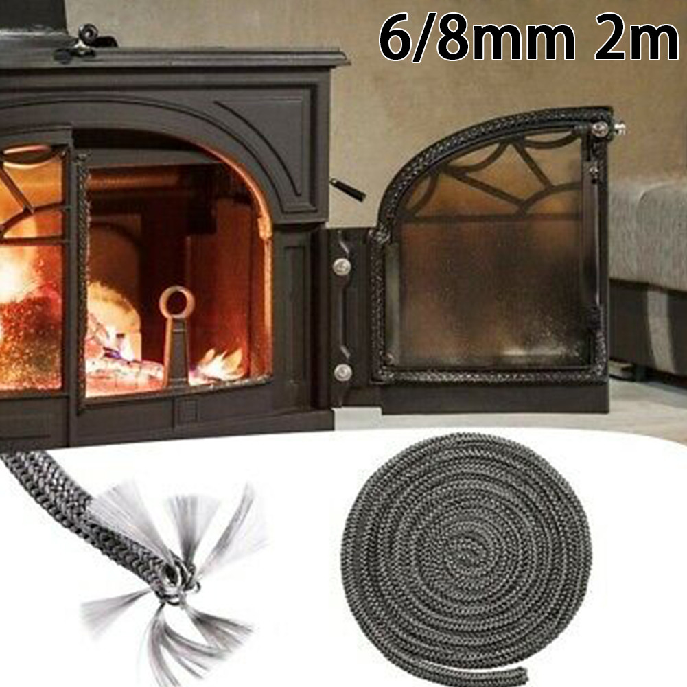 Estufa de leña negra, cuerda de fuego, 6mm, 8mm, 2m de longitud, sello de puerta, estufa de alta temperatura, pieza de chimenea de calefacción