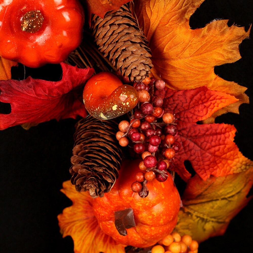 Herfst Pompoen Deur Decor Halloween Pvc Pine Cone Esdoornblad Rotan Thanksgiving Deur Venster Opknoping Decoratie Met Licht