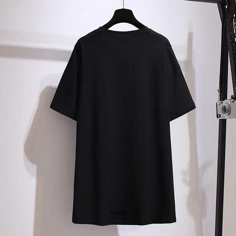 Plus Size 6XL 150Kg Zomer Vrouwen T-shirts Korte Mouw O Hals Dames Top Zwart Wit Vrouwen T-shirt Onregelmatige t-shirt