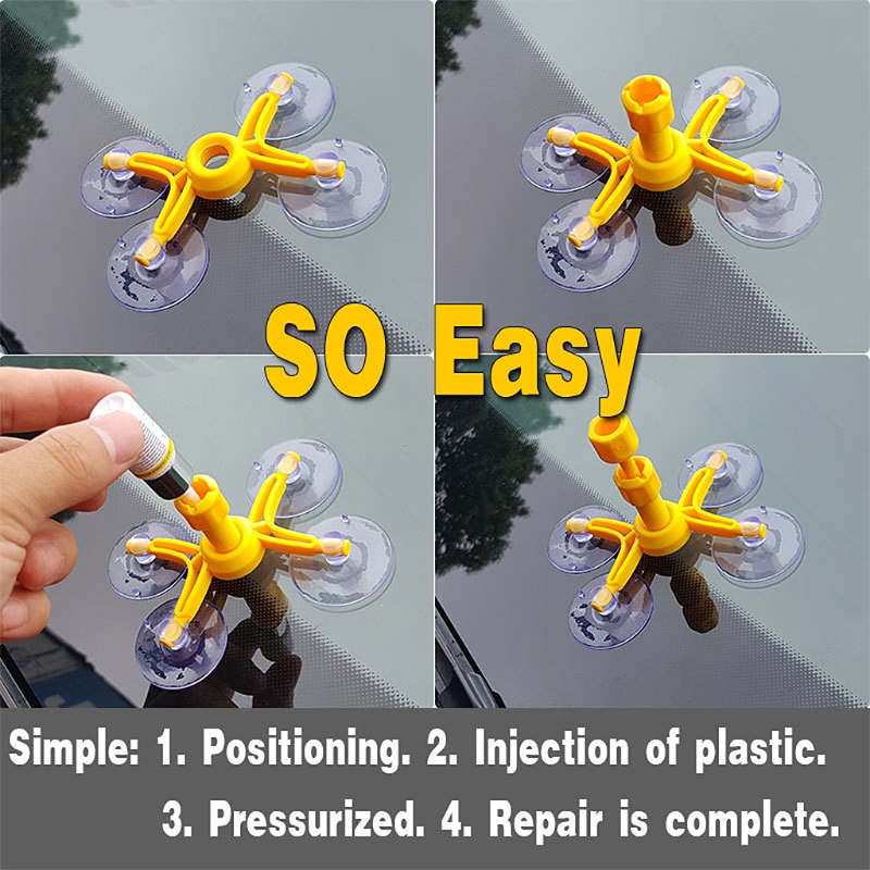 Auto Glass Windscreen Quick Fix Windshield Repair Tool DIY Dent Remove Car Kit on bulls-eye, spider web, star damages