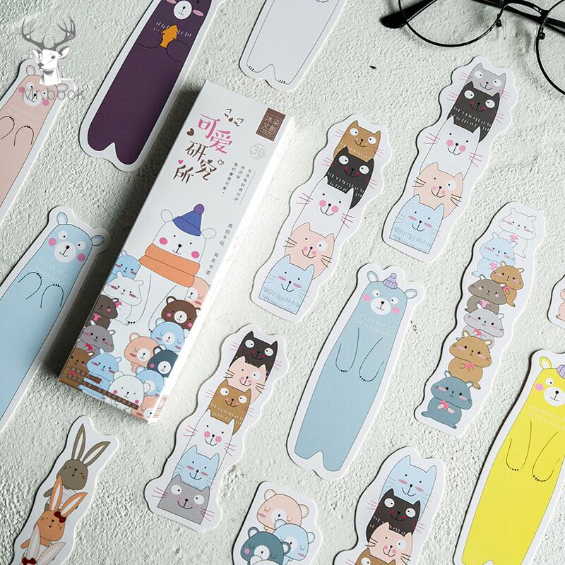 30Pcs/lot Lovely Cat Bookmark Paper Cartoon Animals Bookmark Promotional Stationery School Library Supplies