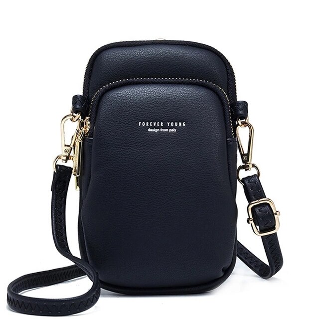 Yojessy pequena bolsa de ombro & peito para as mulheres cartão de bolso do telefone celular couro do plutônio senhoras crossbody sacos bolsa feminina saco do mensageiro: YOJ001 Black