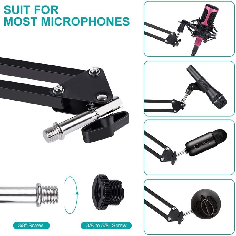 Heavy Duty Microfoon Boom Arm Stand, Verstelbare Suspension Boom Scissor Mic Stand Met Filter