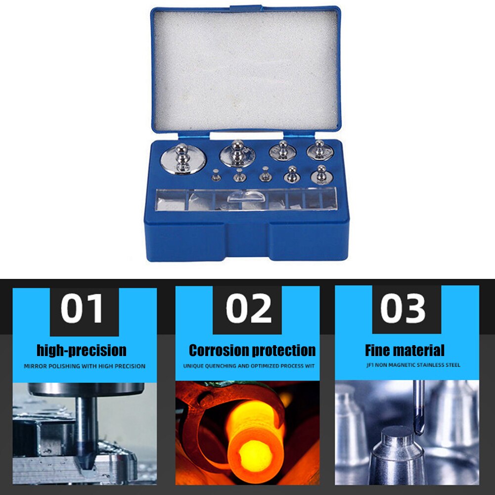 17pcs Chrome Plating Calibration Gram Scale Weights Set for Digital Scale Balance Measurement Analysis Instruments Weighing Tool