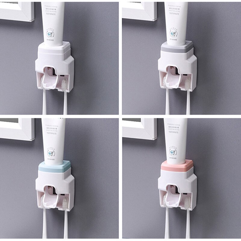Toothbrush Holder Set Toothpaste Dispenser Wall Mount Stand Bathroom Accessories Set Rolling Automatic Squeezer Family Hygienic