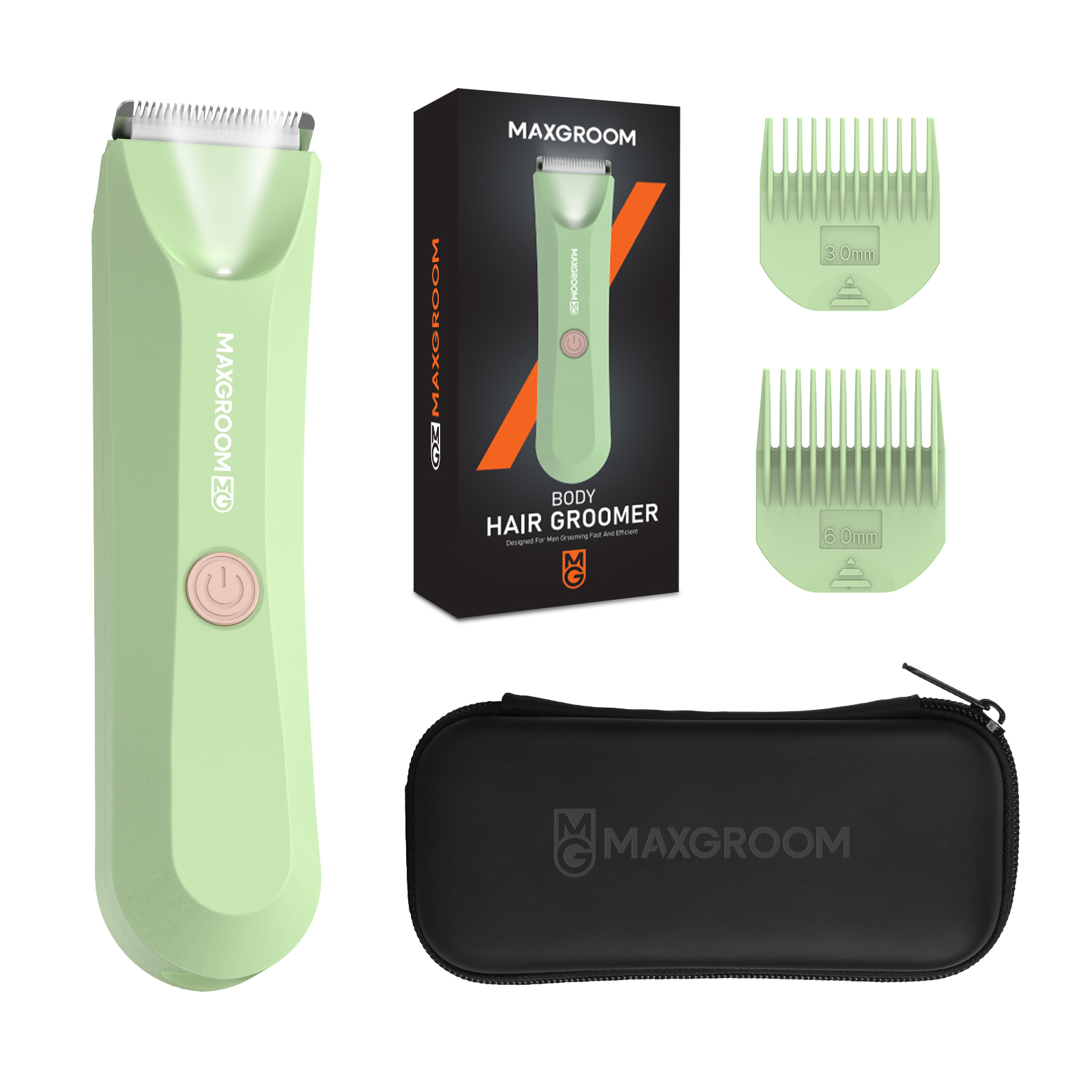 MAXGROOM Scheerapparaat voor Mannen Bal Trimmer voor Lies Schaamhaar Grooming Lichaamshaar Trimmer Vervangbare Keramische Meskoppen Elektrisch Scheerapparaat: green