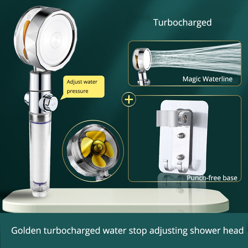 High Pressure Spray Nozzle 360 Degrees Rotating Rainfall Water Saving With Small Fan Hand-held Shower Head Bathroom Accessories: shower- base
