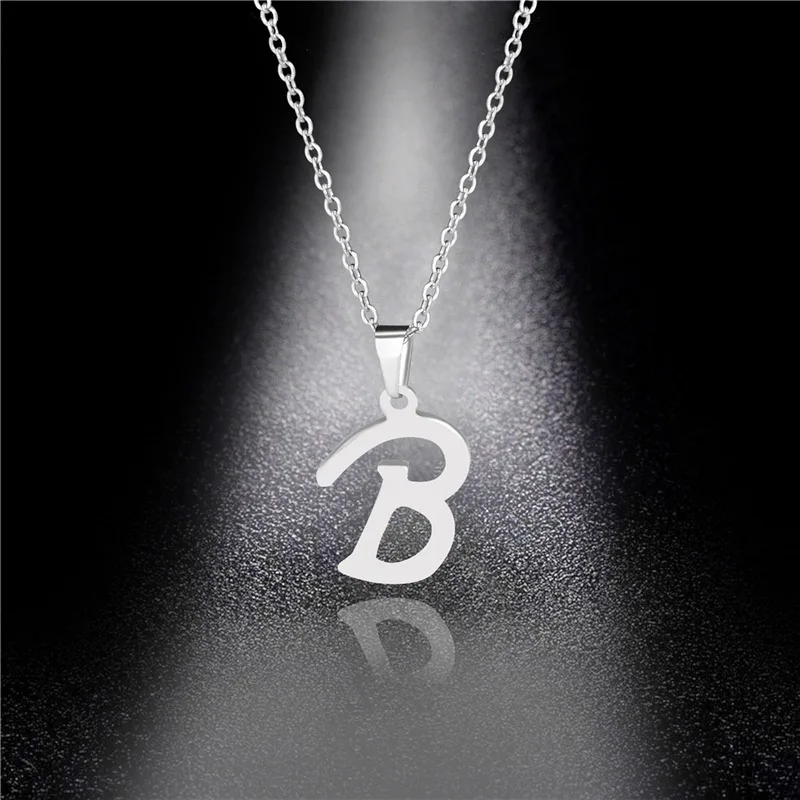 Silber Farbe 26 Briefe Schmuck Englisch Alphabe Halsketten für Frauen Halsband A B C D E F G H I J K L M N O P Q R S T U V W X Y Z: B