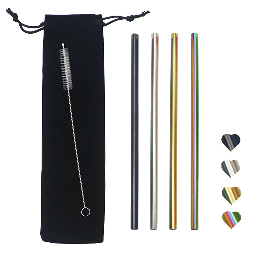 2/4Pc Reusable Love Shape Drinking Straws Set Wedding Decoration Metal Straw Stainless Steel Straw Straight Straw Birthday Party: 4 Pcs Mix