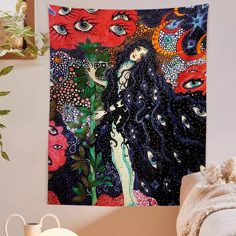 Tapisserie murale psychédélique pour filles, tapis floral céleste, tapis hippicopter Eye, décor de dortoir, tapis ciel étoilé