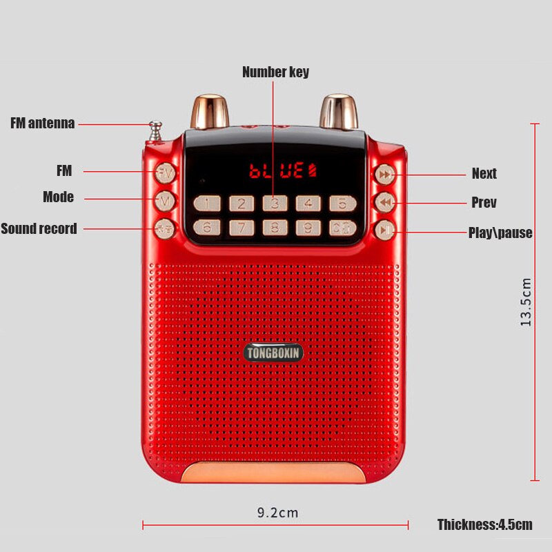 10w tuki 3 18650 akku bluetooth megafonikaiutin tf usb fm radio äänen tallennustoiminto äänenvahvistin