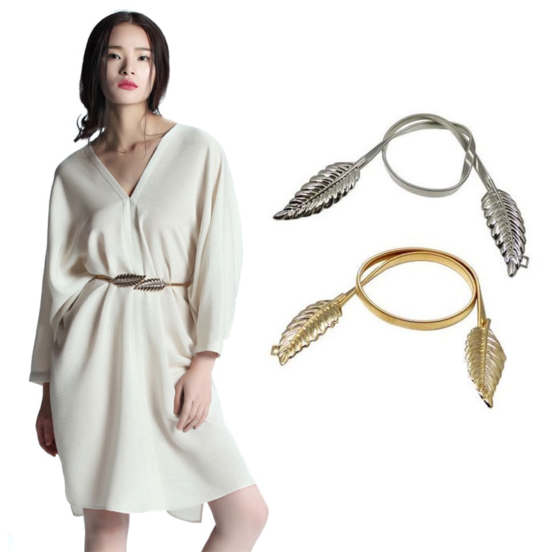 Cinturón elástico de metal para mujer con forma de flor y hoja, Cinturón fino con forma de flor y hojas, para boda