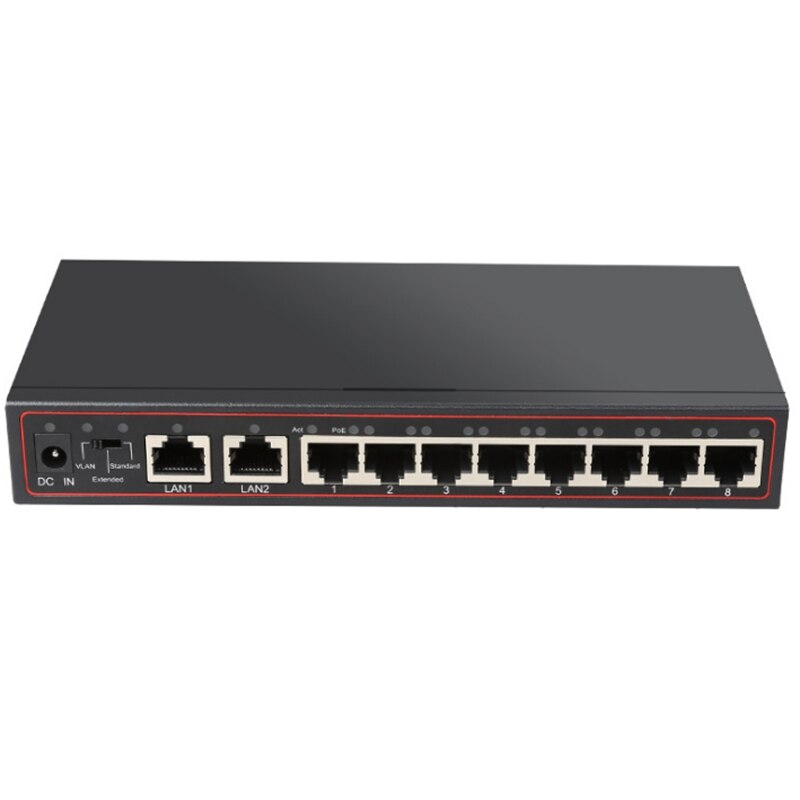 10 puertos 2 + 8 PoE Switch inyector de red Ethernet con 10/100Mbps puertos adecuados para cámara IP/inalámbrico AP/CCTV: Default Title