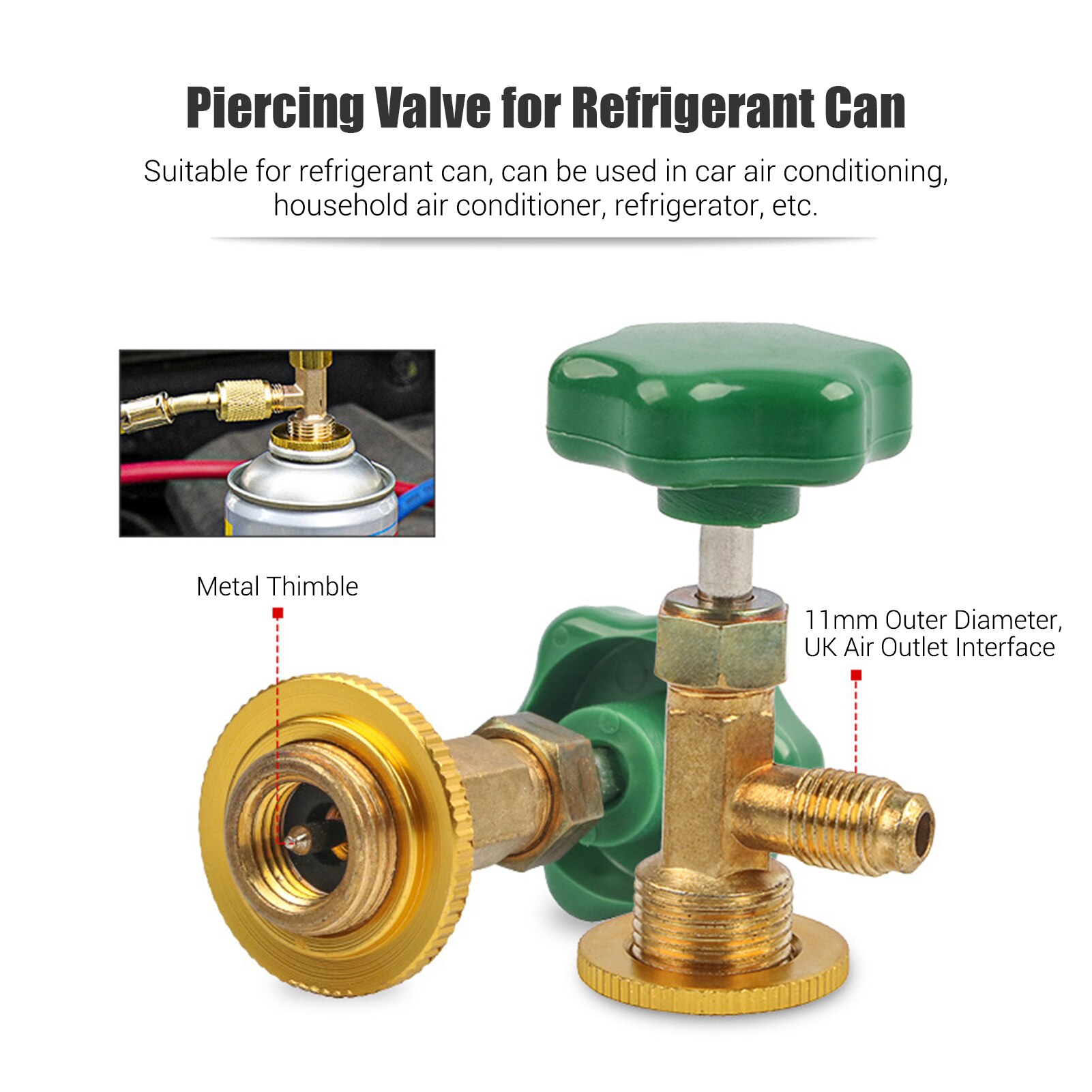 Piercing Valve AC Charge Valve Air Conditioner Refrigerator Open Valve for R12/ R22/ R410/ R600a/R134A 11mm Outer Diameter