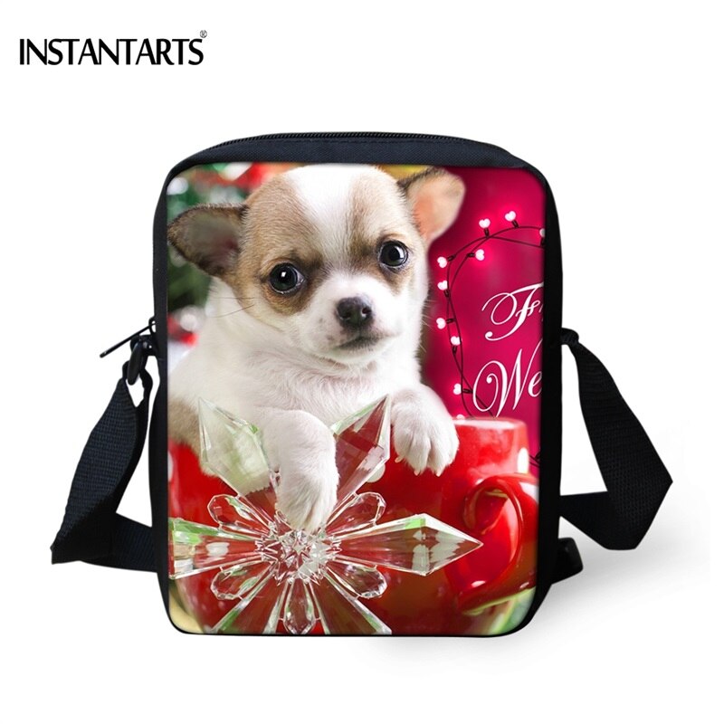 Instantarts engraçado 3d chapéu vermelho pet pug cão impresso crossbody saco para meninas meninos chirstmas presente mini bolsas de viagem sacos do mensageiro: CC1909E