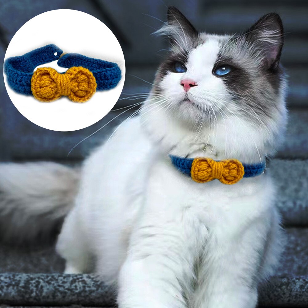 Collares de ganchillo para gatos y perros, bufandas para mascotas, pajaritas de flores, collares tejidos a mano, accesorios para gatos, Schnauzer