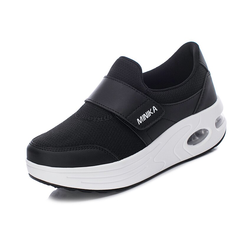 Damska huśtawka trampki platforma tonowanie klinowe sportowe buty dla kobiet oddychające odchudzanie Fitness buty do biegania gruba podeszwa: Black / 37