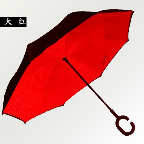 Gancho C, a prueba de viento paraguas inversa vástago largo invertida doble capa soporte autónomo protección contra la lluvia paraguas de la gota: Borgoña
