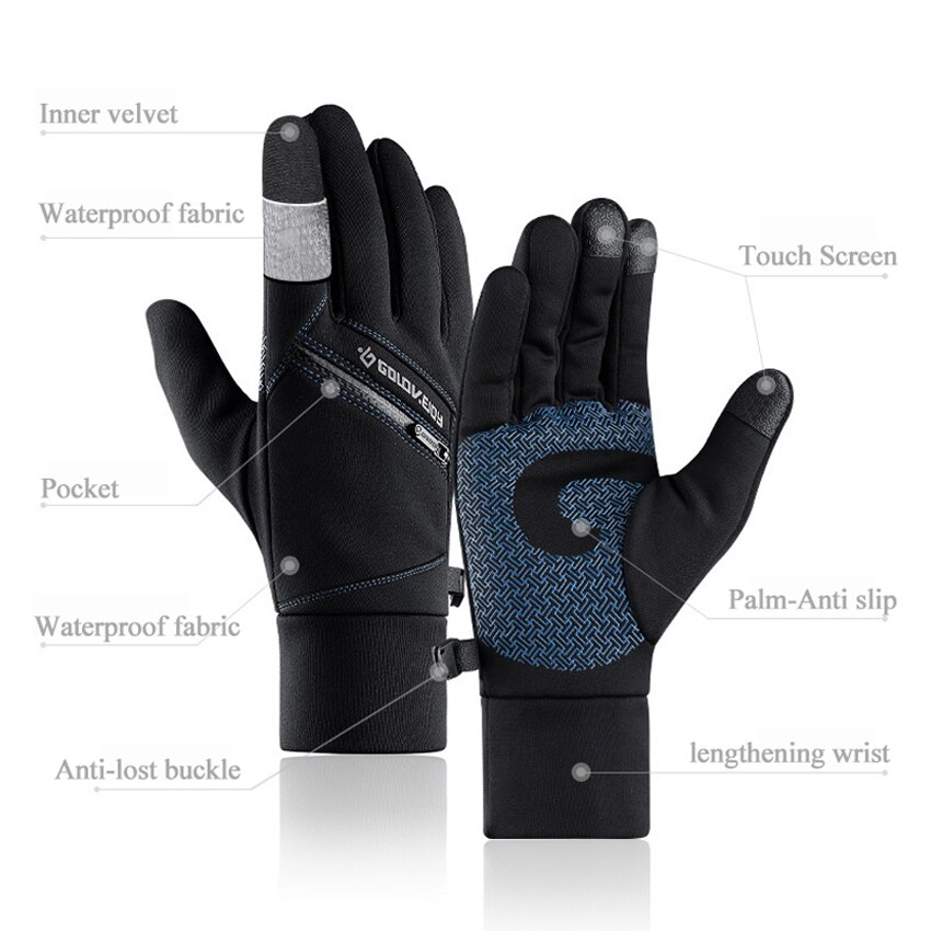 Nouveaux gants chauds pour hommes automne hiver en plein air anti-dérapant écran tactile gants d'équitation Ski fermeture éclair imperméable à l'eau poche hommes gants