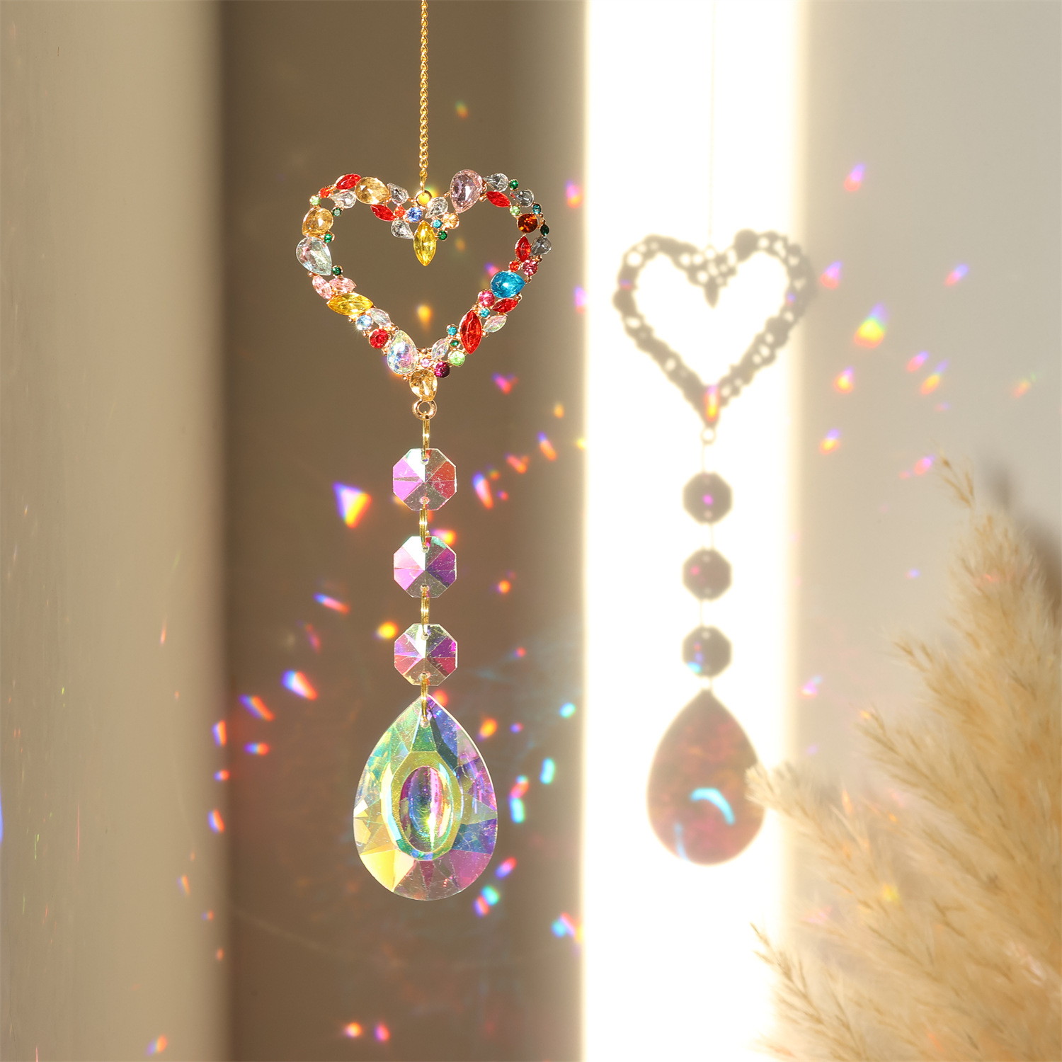 Crystal Diamond Moon Sun Catcher Butterfly Lotus Rainbow Christmas Decoration Home Garden Decoration Wind Chime: Chocolate