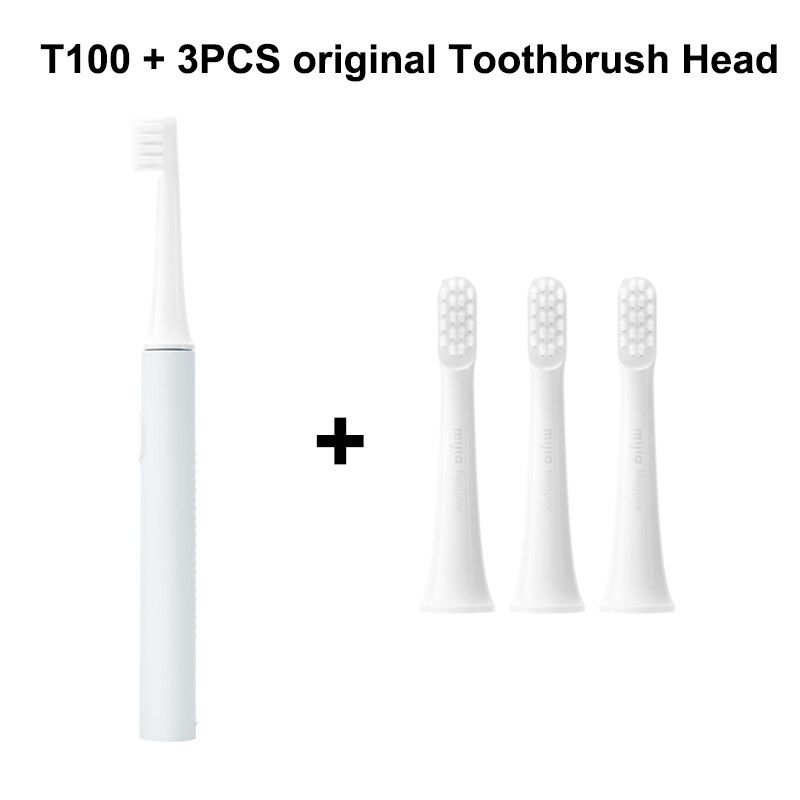 Xiaomi Mijia Sonic Electric Toothbrush T100 Cordless USB Rechargeable Toothbrush Waterproof Ultrasonic Automatic Tooth Brush: Blue add 3PCS Head