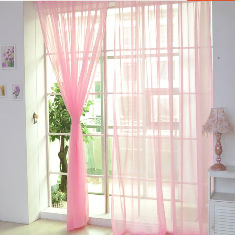 European and American style white Window Screening Solid Door Curtains Drape Panel Sheer Tulle For Living Room#sh: Pink