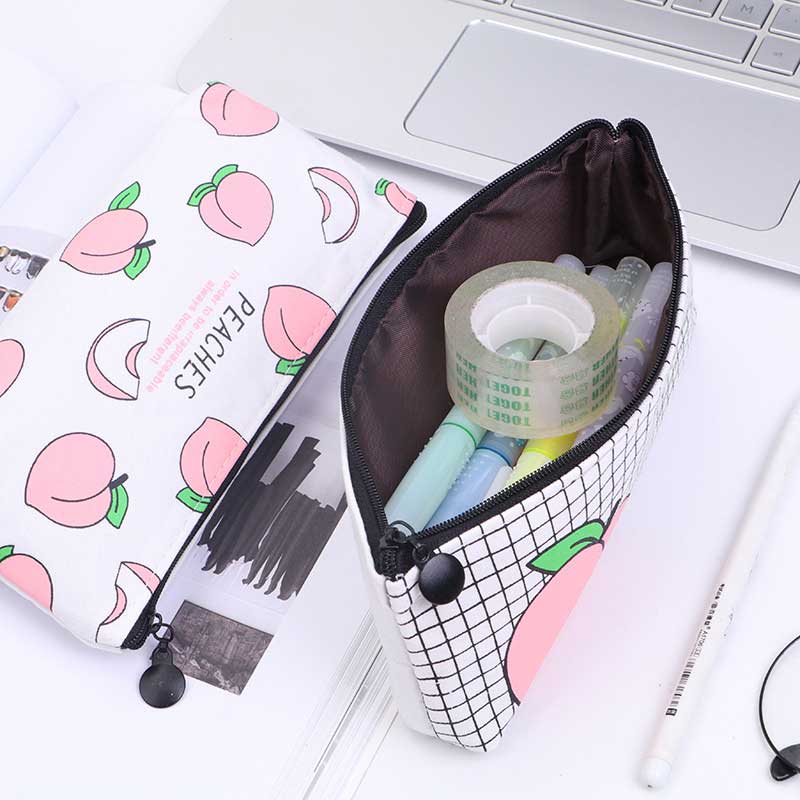 Kawaii Canvas Pencil Case Fruit Peach Pink Girls for School Pencil Box Pencilcase Pencil Bag School Supplies Stationery