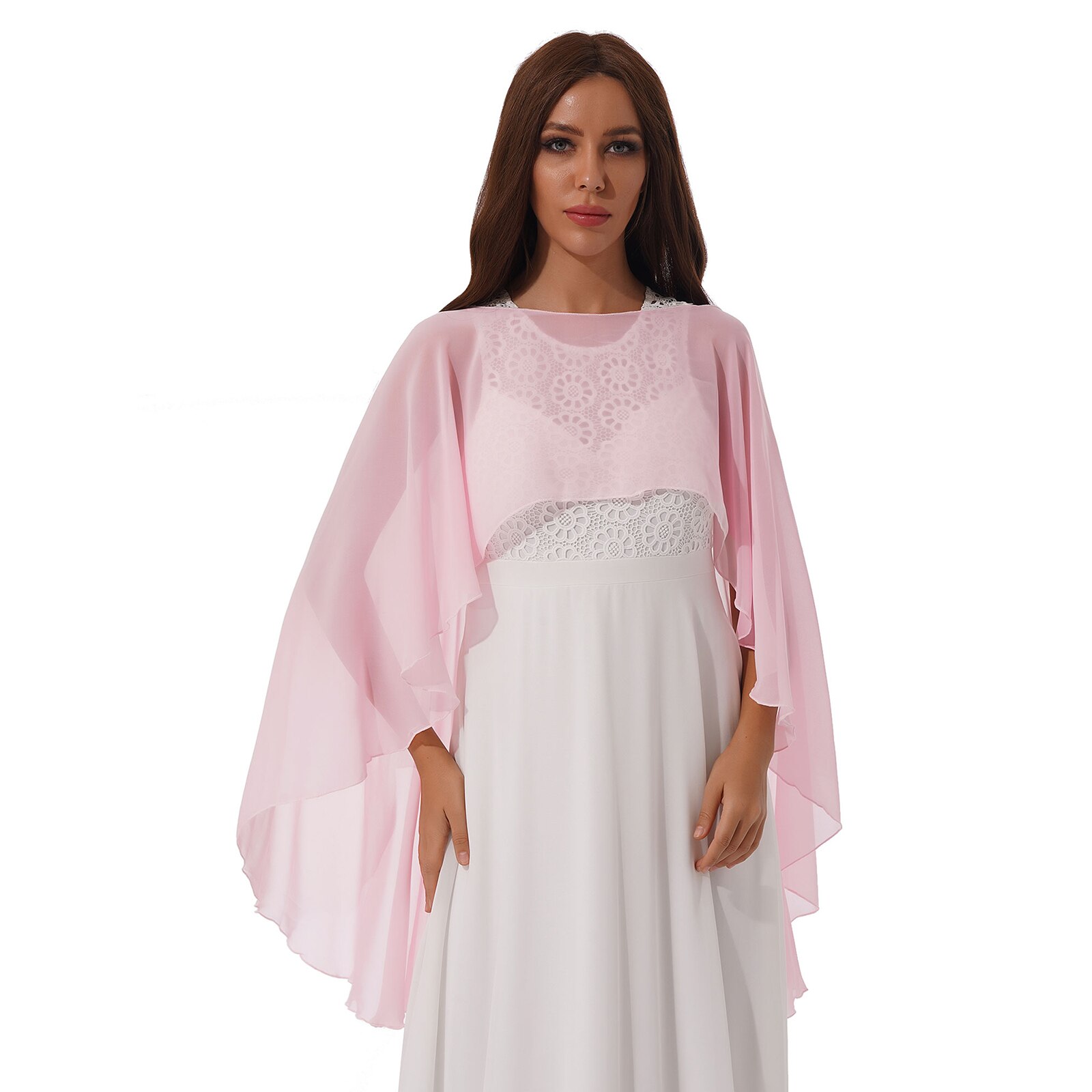 Damer bryllup brudekapper bolero shrug chiffon ensfarget genser langt sjal sjal kveldsfest brudepikekjole cover-up: Mørk grå