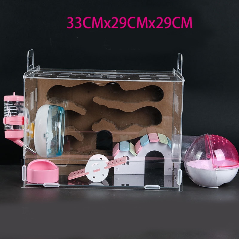 Transparent Hamster Cage Acrylic Large Hamster Guinea Pig Cage Labyrinth Villa Small Pet Nest Full Toys Set Hamster Accessories