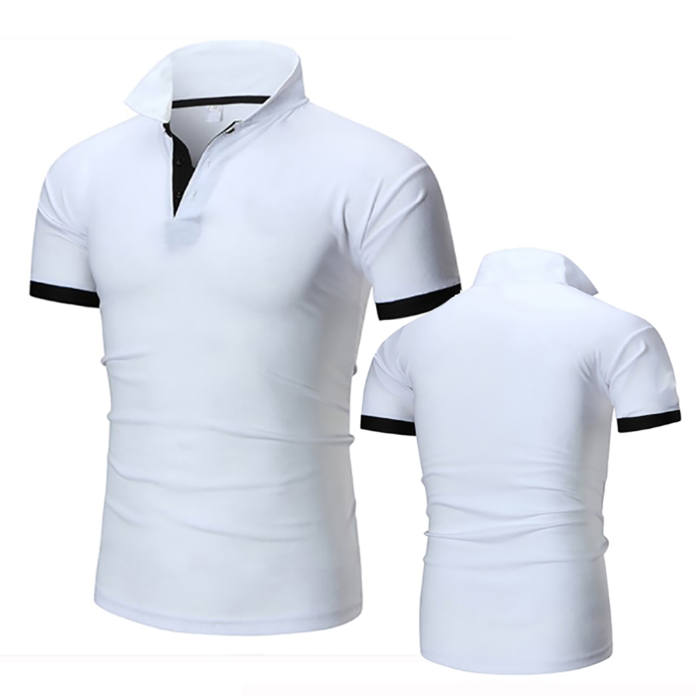 Novedad de verano, Polo de manga corta con cuello hueco para hombre, camiseta transpirable de de negocios, ropa de masculina: XXXL / Blanco