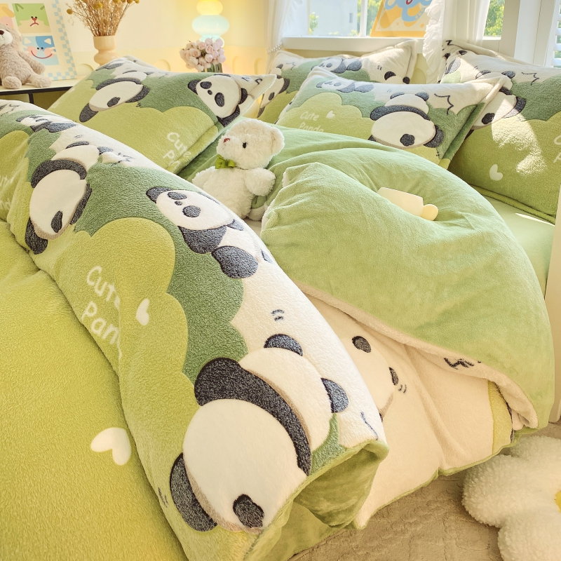 Cute Panda Milk Velvet Duvet Cover Boys Girls Bedroom Decor Cartoon Animal Bedding Autumn and Winter Soft Warm Comforter Cover