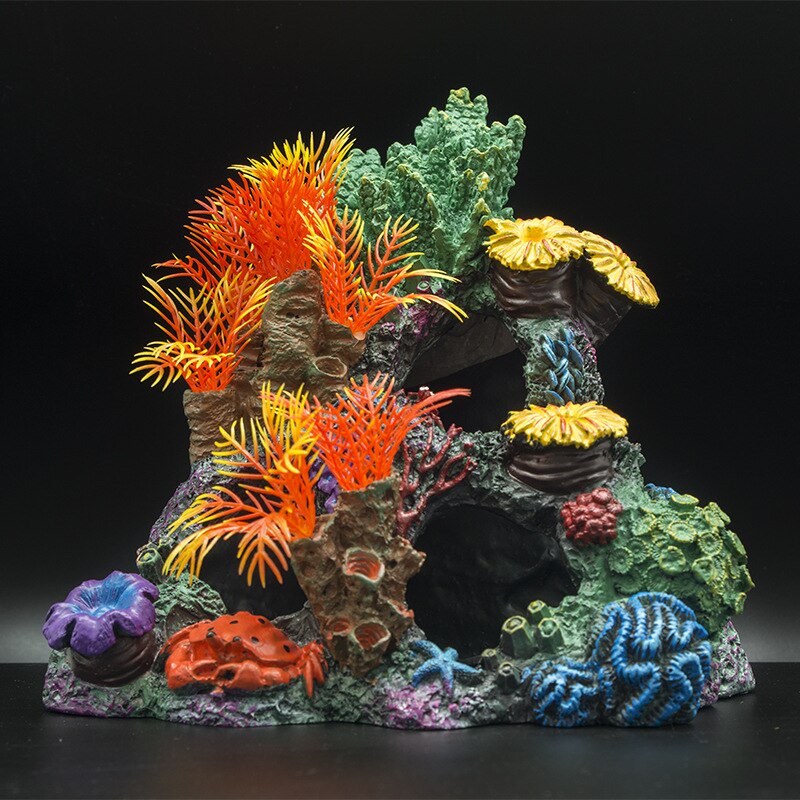Harpiks koral dekoration farverig fisk akvarium dekoration kunstig koral til akvarium harpiks rev sten lanscaping ornamenter: Hc -073