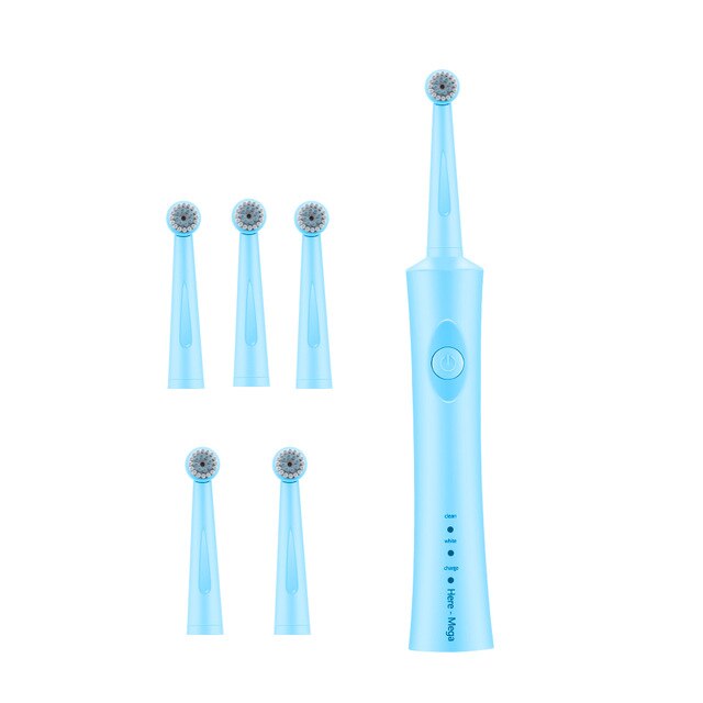 Hier mega roterende elektrische tandenborstel usb oplaadbare tandenborstelkoppen voor volwassenen vervangingen whitening smart waterdicht: R02 blauwe 6 koppen