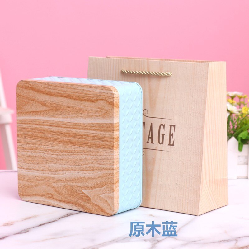 Caja de hierro de grano de madera de alta gama, caja cuadrada de Metal, embalaje de galletas, turrón de Chocolate, de dulces de Navidad, caja de almacenamiento para el hogar, 1 ud.: Azul cielo