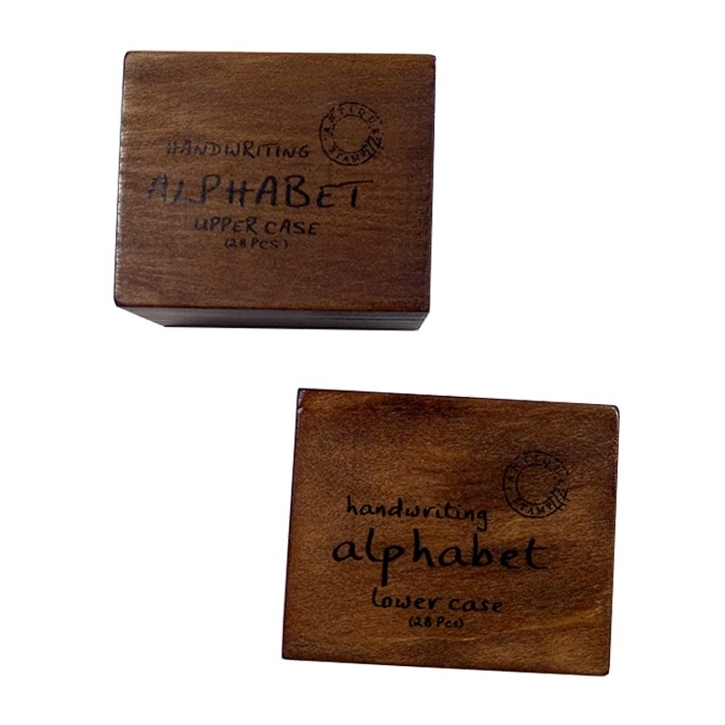 28 stk / sæt kawaii multifunktionel håndskrift små og store bogstaver i træ træ gummistempel sæt håndværk