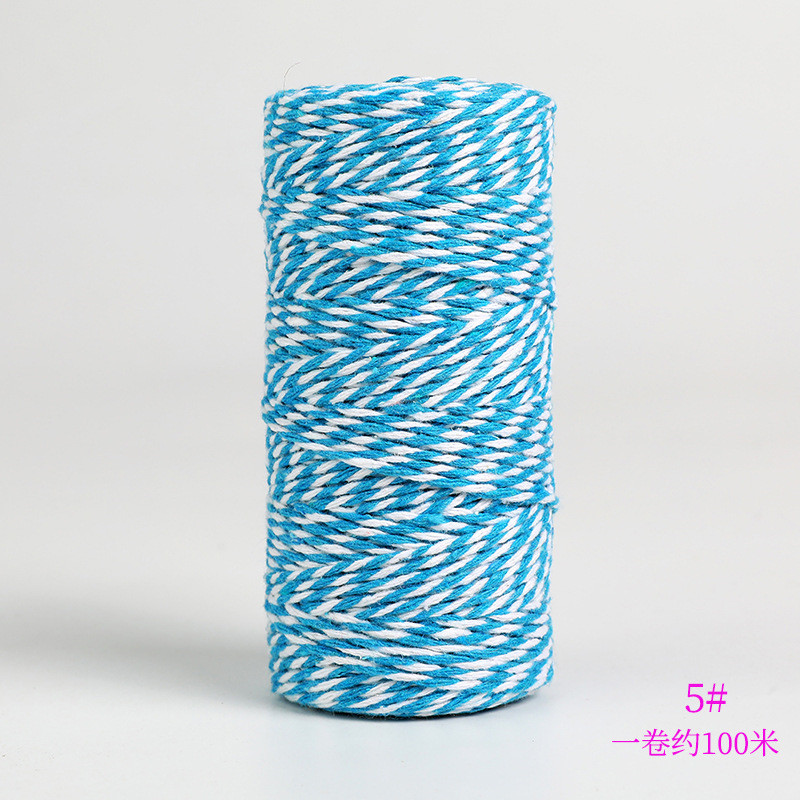Cuerda de algodón de doble color para manualidades, Material de embalaje hecho a mano, hilo de algodón blanco y negro decorativo, cordón de costura trenzado de 2mm, 100m: Blue