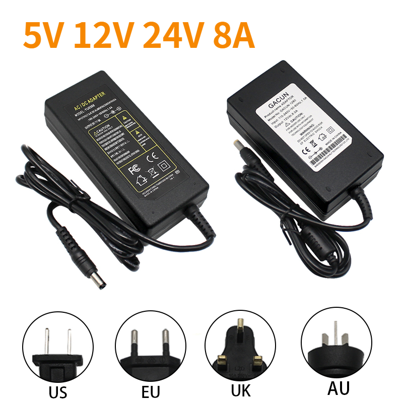 12v likestrøms strømforsyning 5v 12v 24v 8a transformator  ac 220v til 24v strømadapter ledet-sjåfør til cctv-sikkerhetsovervåkonge usa/eu/uk/au
